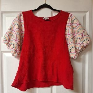 Red Puff Sleeve Women's Top